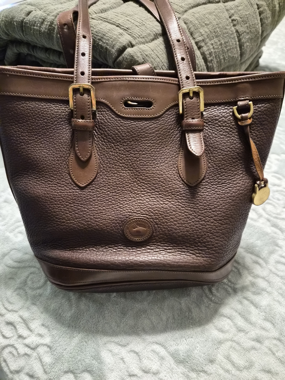 Dooney & Bourke Chocolate Brown Pebbled Leather Tote/ Bucket Bag